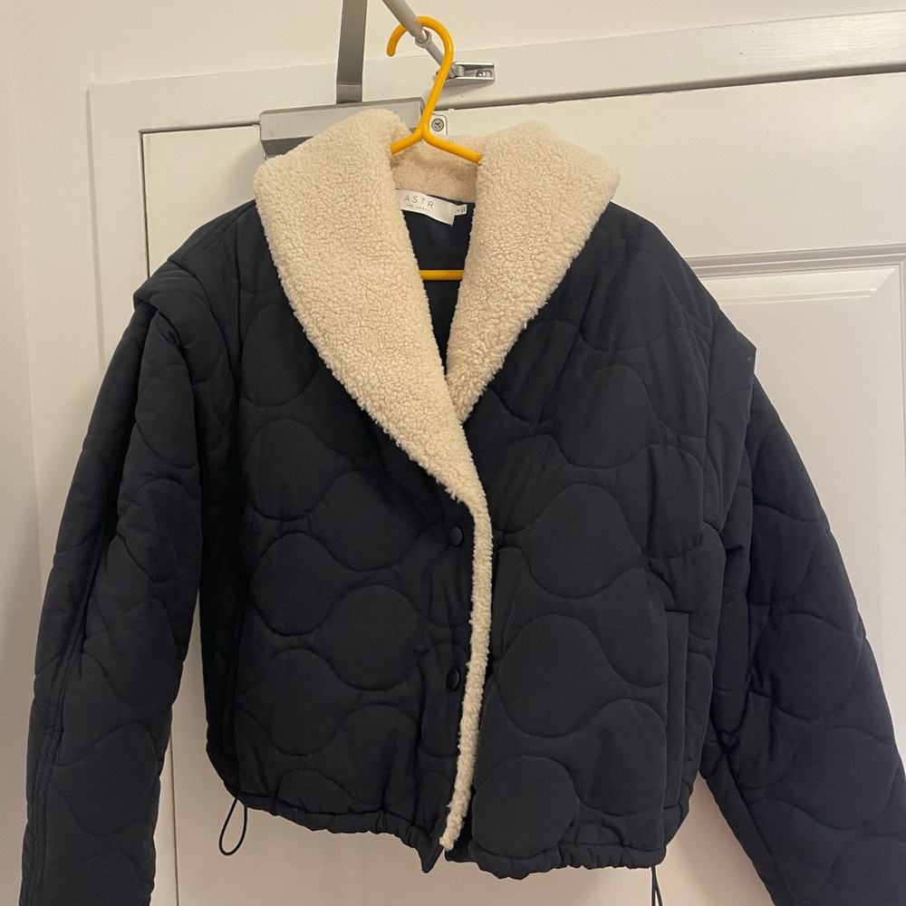 Navy Quilted Jacket with Cream Collar